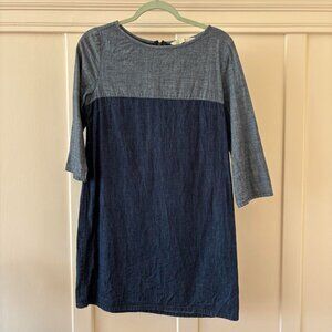 100% Cotton Denim 3/4 Sleeve Colorblock Mini Dress Zara MEDIUM